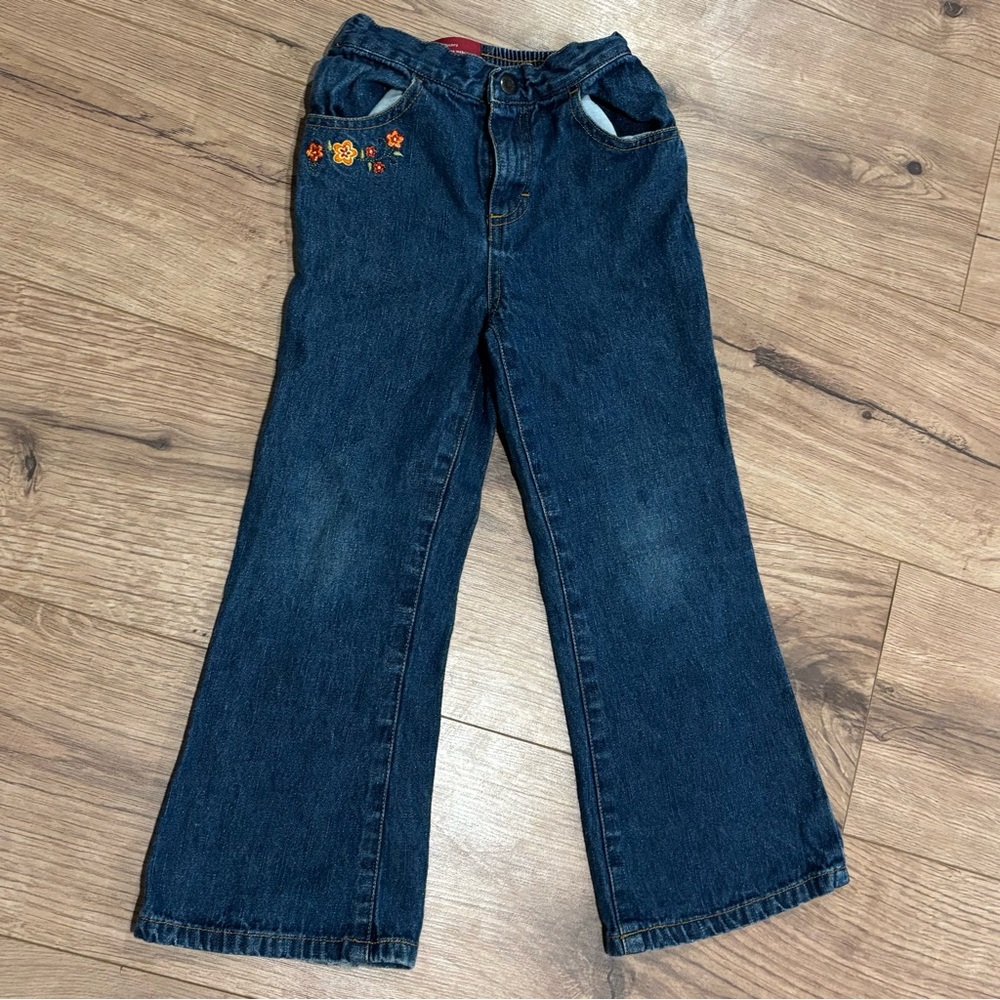 Vintage Lion King Jeans Flare Floral Embroidered Blue Denim Girl Size 5T